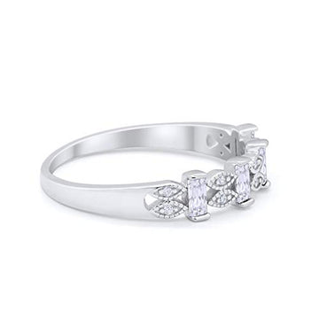 Eternity Baguette Ring Round Simulated Cubic Zirconia 925 Sterling Silver
